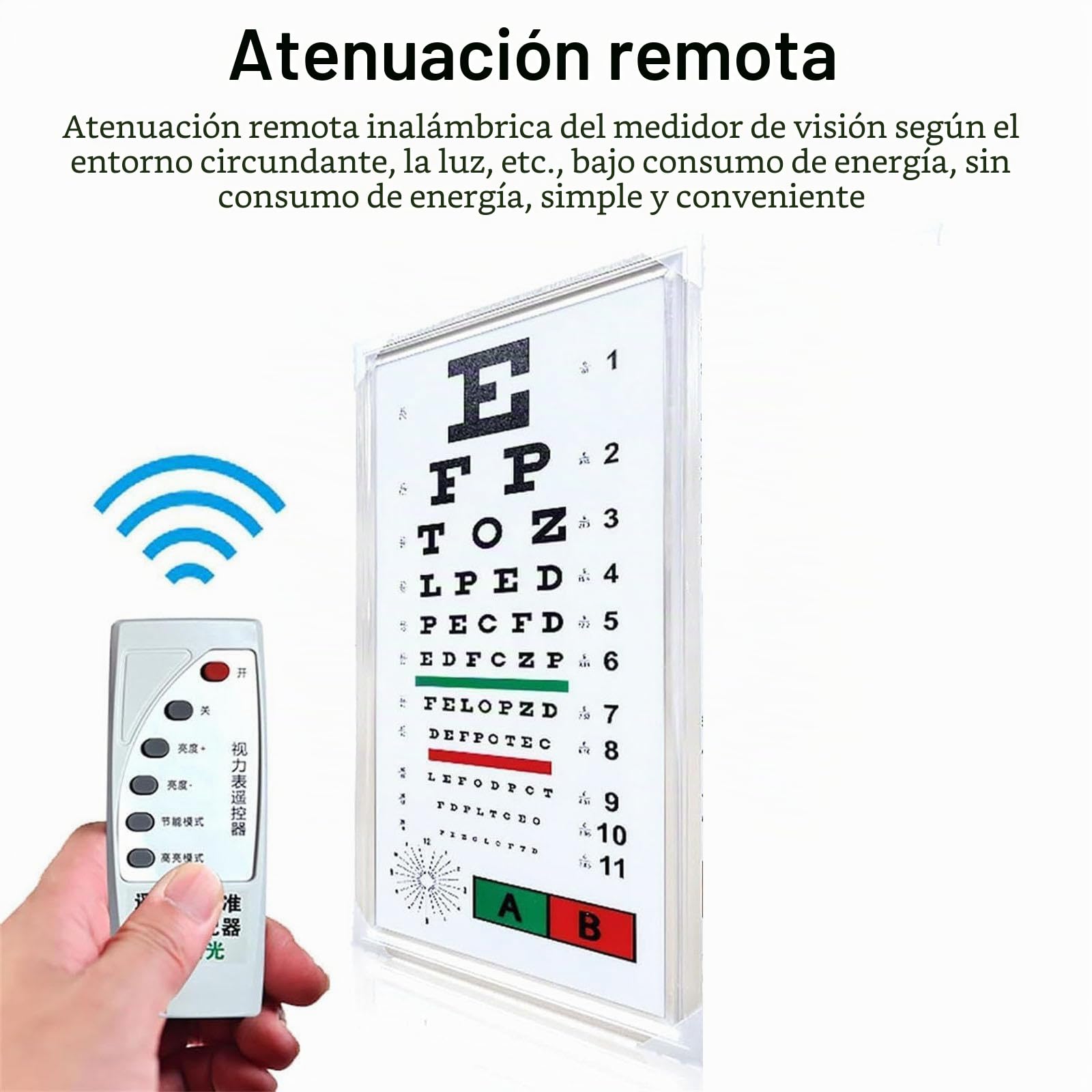 Tabla optométrica logarítmica estándar con Caja de luz LED, sin decoloración ni Reflejos, para Pruebas de visión precisas en casa, en el Hospital y en la clínica.