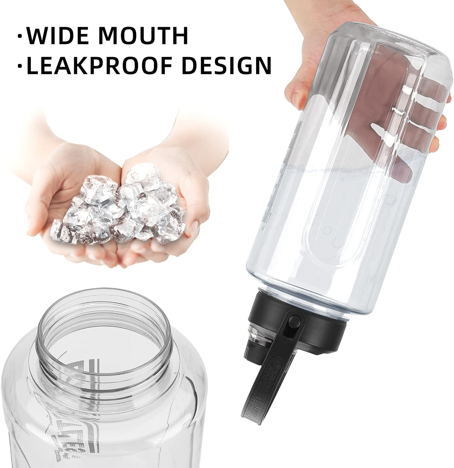 Half Gallon/64oz Water Bottle With Handle, Leak proof with removable strainer, BPA Free Fitness 2L Sports Water Jug, ensure You Drink Enough Water Daily for Gym and Outdoor Sports(Grey) - Image 5