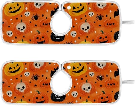 Kitchen Faucet Mat Halloween Pumpkins Spider Sink Faucet Dish Drying Mat 2 PCS Sink Protectors pad Splash Guard Drip Catcher Absorbent for Bathroom Counter RV 30x5 in