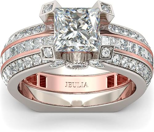 Vista 4 de Jeulia Juego de anillos de boda de diamantes para mujer juego de novia de plata de ley intercambiable con halo de compromiso, aniversario, anillo