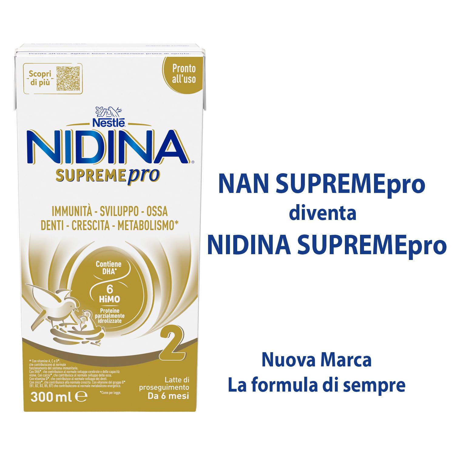 NIDINA SUPREMEpro 2 Latte di Proseguimento Liquido da 6 mesi, 12 Brick da 300ml (3,6L)