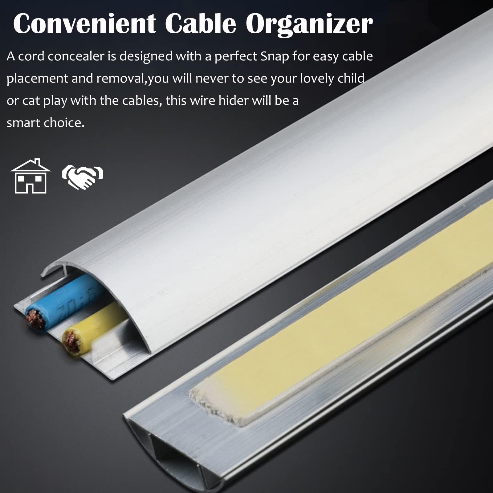 calpestabile passacavi Copricavo Di Alimentazione Autoadesivo, Copricavo In Lega Di Alluminio Color Oro Nero, Per Cavi Da Ufficio/casa A Parete(A-1 pc,L x Outer Width 150cm x 70mm)