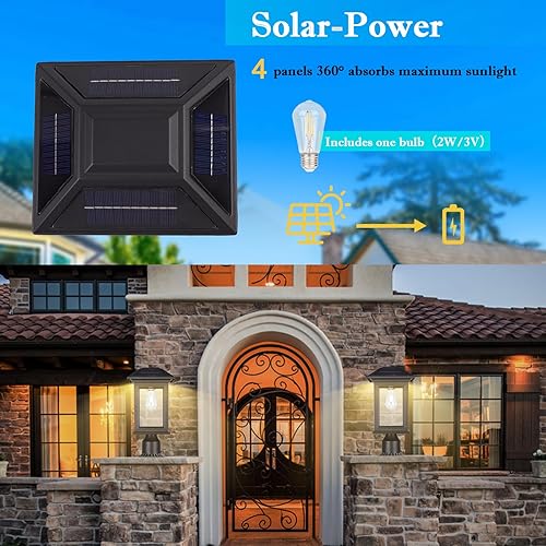 Miniatura 4 de Luces solares para exteriores, impermeables, antioxidantes, de poste negro, con vidrio transparente, lámpara LED de energía solar para jardín, patio