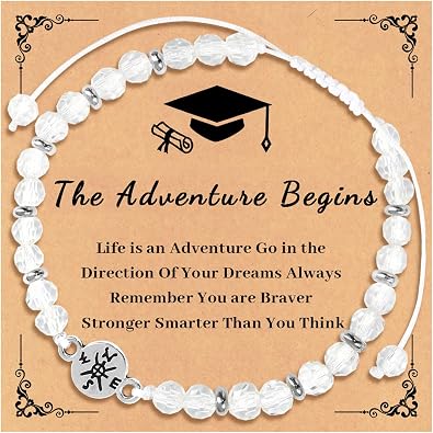 2025 Graduation Gifts for Her - Clear Quartz Healing Crystal Bracelet for High School College Class 5th 8th Grade Girls - Middle School Kindergarten Masters Degree Senior Congratulations Gifts