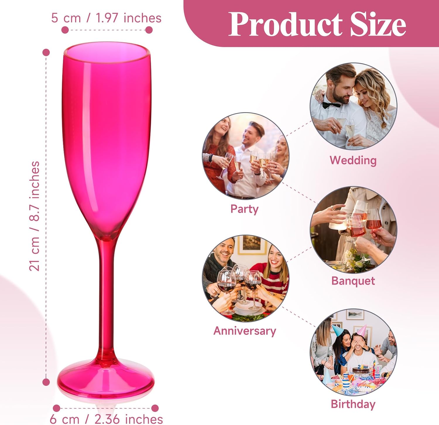 XUWAIDSGN Champagne Flute Acrylic Champagne Glasses Wedding Toasting Champagne Flute Goblet Plastic Reusable Unbreakable Champagne Cups for Bachelorette Wedding Bridal Shower Party (Hot Pink, 10) - Image 2