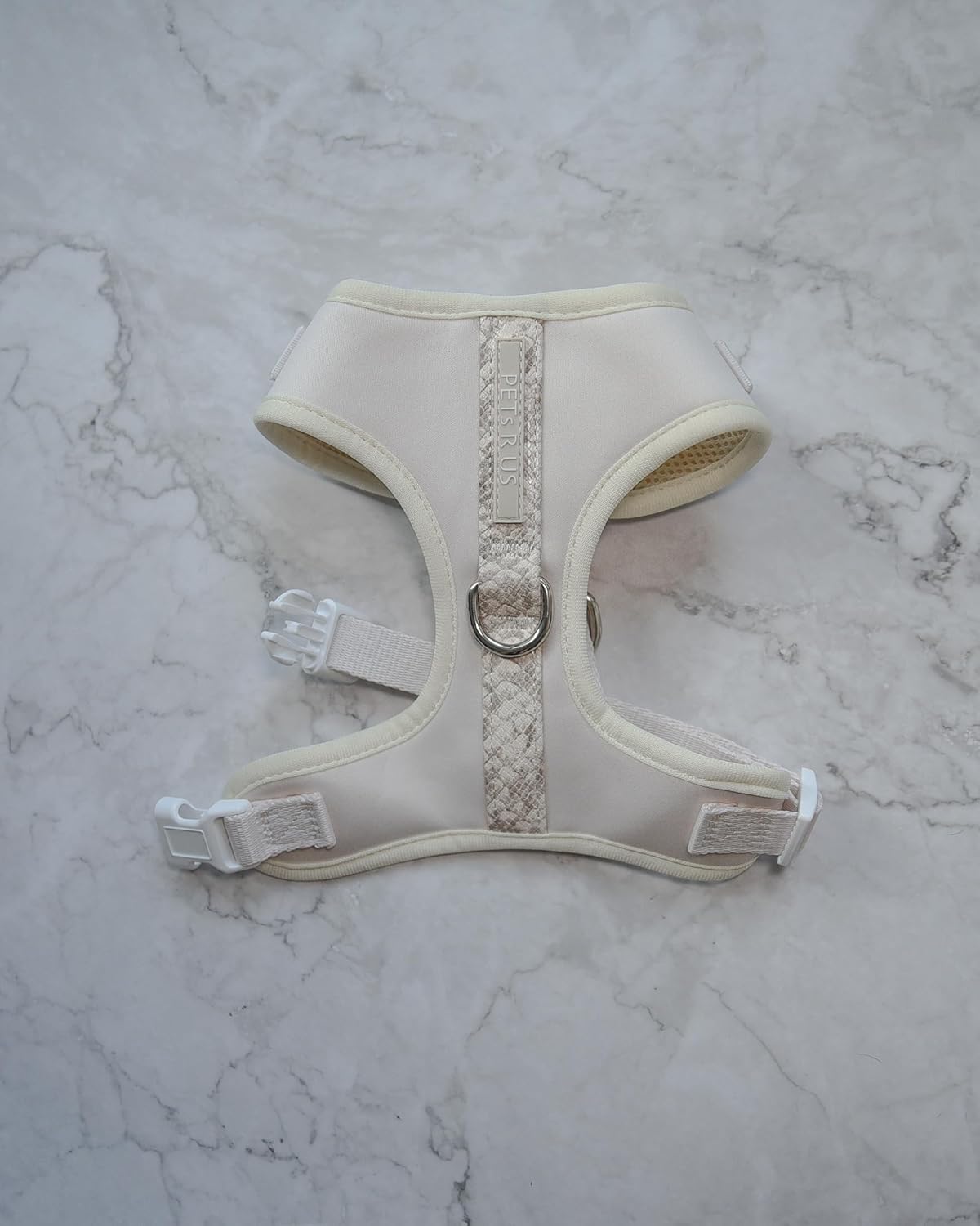 Premium Dog Cat Harness Cream Off White Neoprene Snake Leather Design Sport Small Medium Large No Pull Adjustable Breathable Lightweight (XS: Neck=10.6-14.2''/Chest=14.2-18.9'')