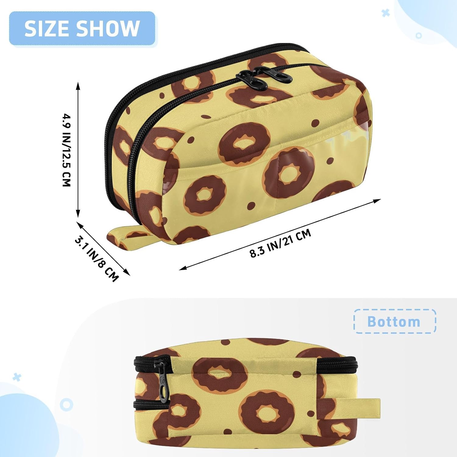 ALAZA Brown Donut Pattern Large Capacity Pencil Case, Aesthetic Stationery Organizer Bag with Clear PVC Window, High Capacity Pen Pouch with Dividers for School Office Travel image 3