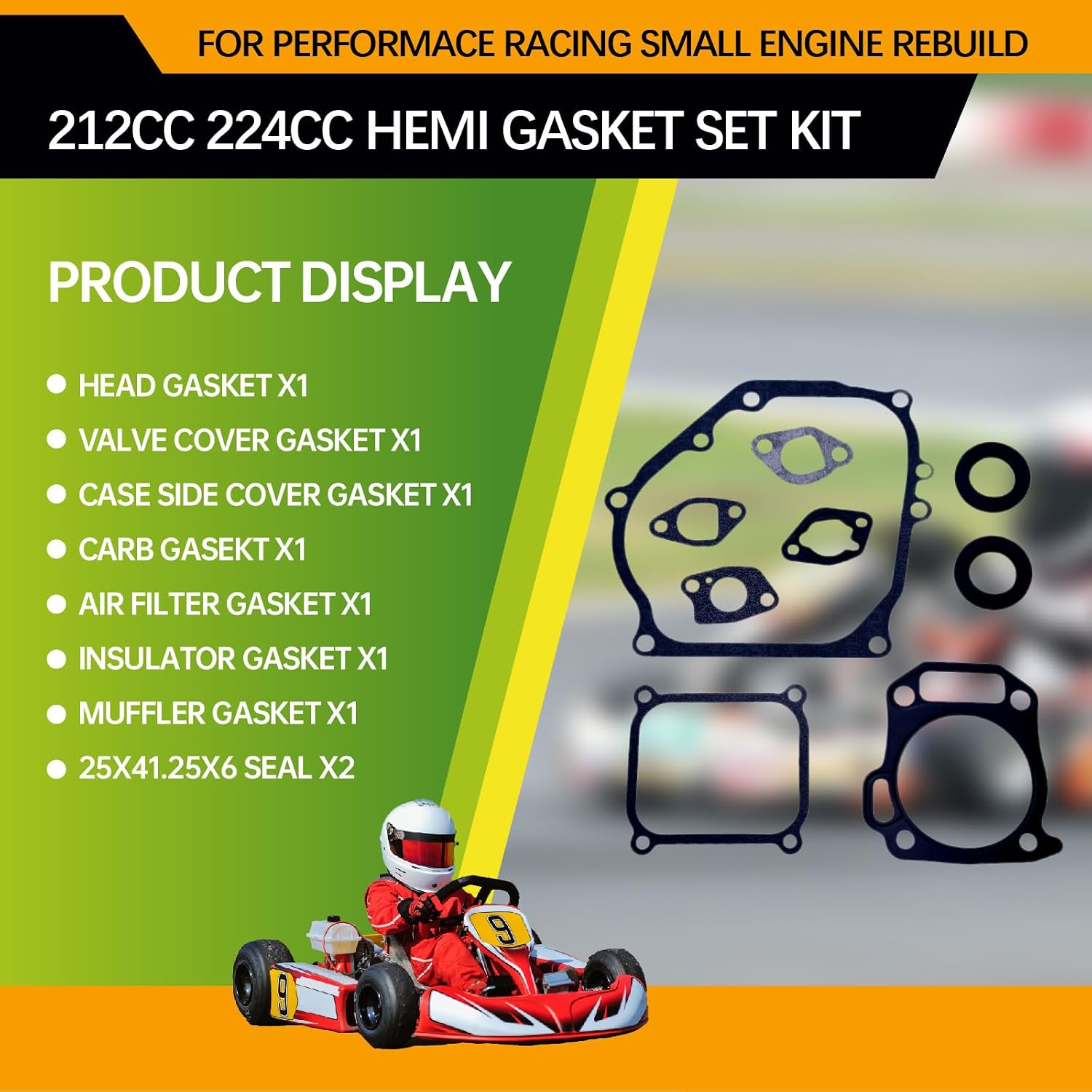 New Upgrade Rebuild 212cc 224cc Hemi Gasket Set Kit for Predator Tillotson Lifan Ducar Locin 210 212 213 224 Mini Bike Go Kart Engine,for Performace Racing Small Engine Rebuild