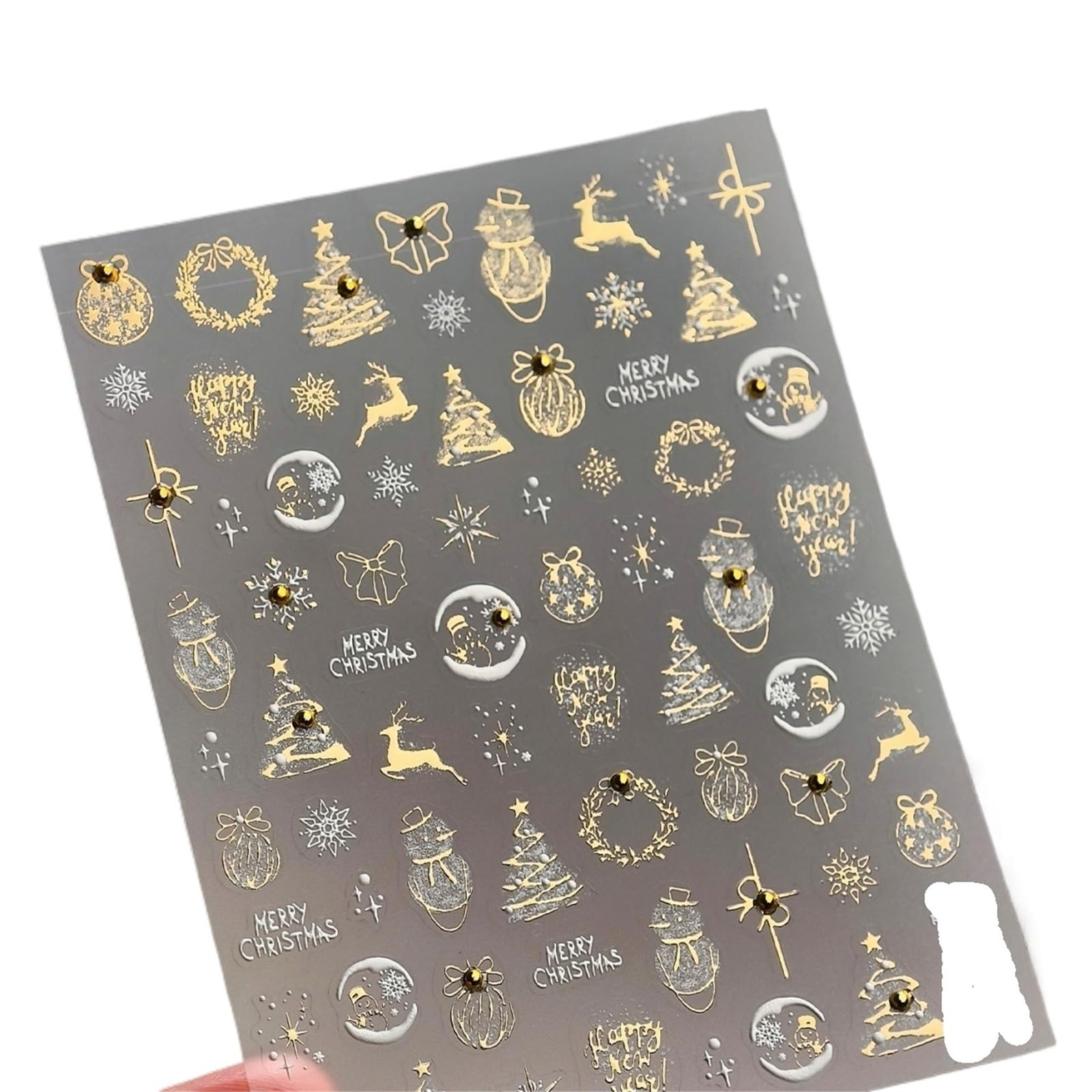 3pc 3D Metal Bead Nail Art Stickers - Snowflake Bowknot Wreath Stars for Winter Decals(Color4)