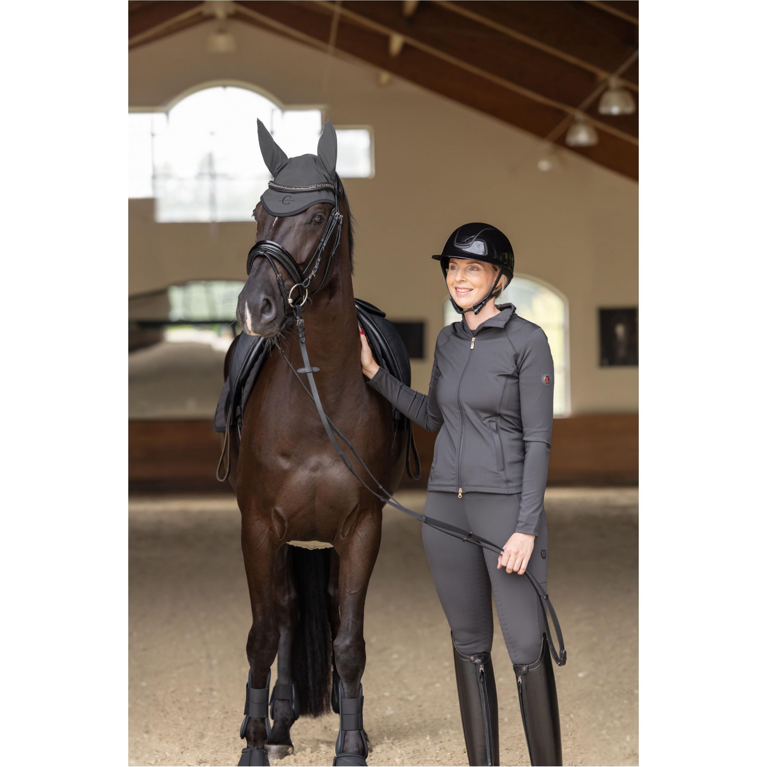 Covalliero - Damen Reitjacke Anniversary – Reiterjacke mit 2-Wege-Reißverschluss – Sportjacke mit 4-Wege-Stretch & 2 Taschen – Stretchjacke – Reitbekleidung in Graphite & 5 Größen
