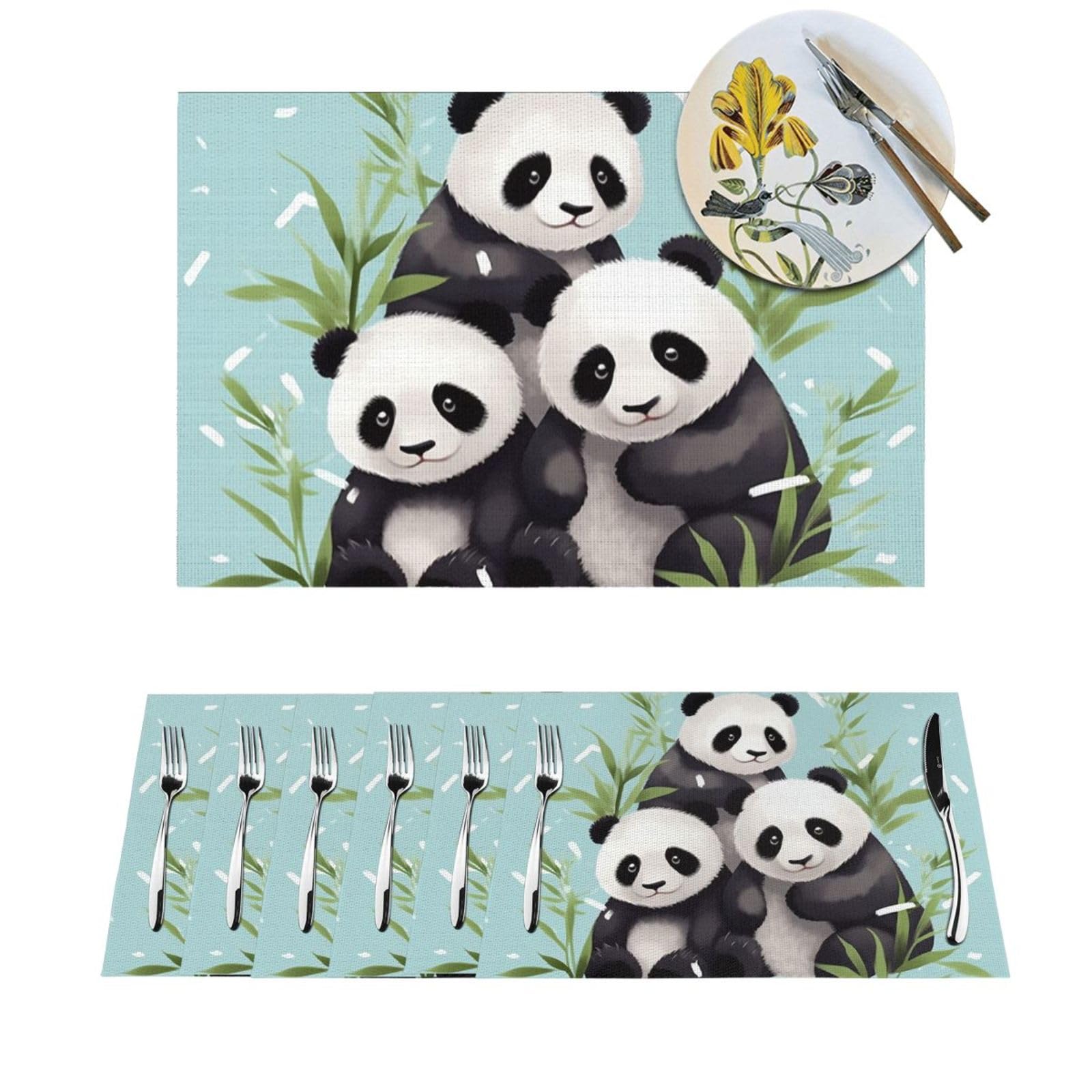 Set de table cuisine résistant motif panda mignon en PVC tissé