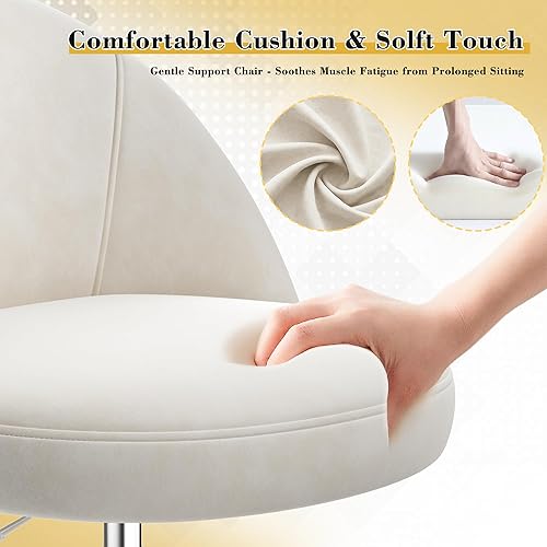 Miniatura 3 de EnHomee Silla de tocador con ruedas y respaldo cómodo, bonita silla de escritorio sin brazos con giratorio ajustable para oficina en casa,