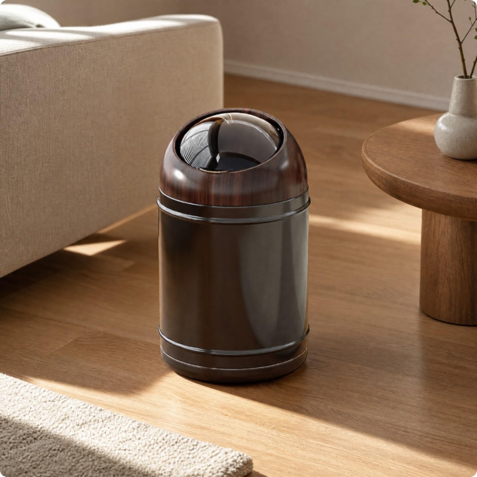 Cubo 10 litros con Tapa Abatible Sellado Contenedor Residuos con Doble Cubo Interior y Exterior Compacto para Salón, Negro