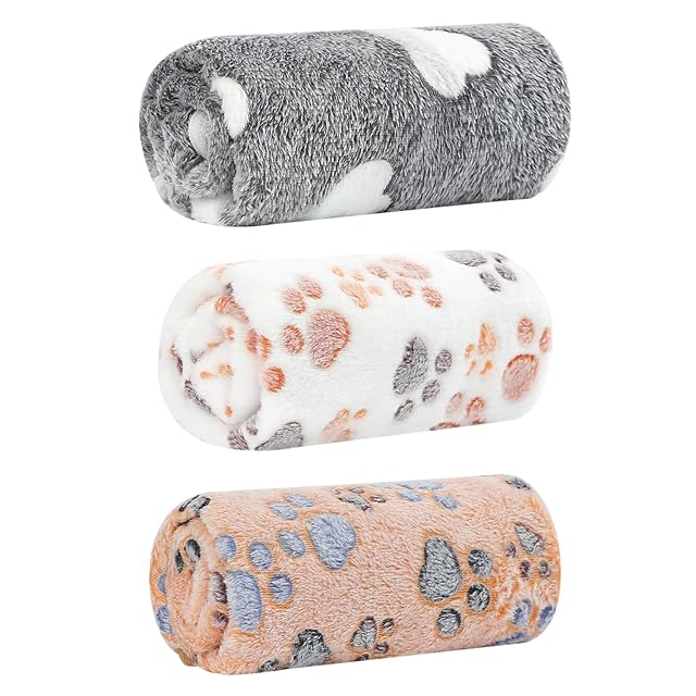 Pack de 3 Mantas Suaves y Cálidas para Mascotas - Franela para Dormir, Pequeñas y Medianas (76 x 53 cm)