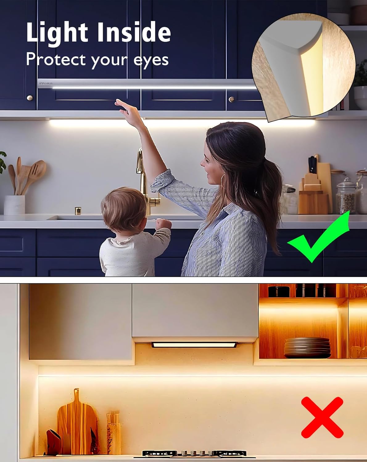 Hardwired LED Cabinet Lighting Strip - UL Listed 24V Flexible Under Shelf Light with Adhesive Backing, 5000K Cool White 810LM/M LED Strip for Closet, Pantry,60in/5ft，Power adapter not included