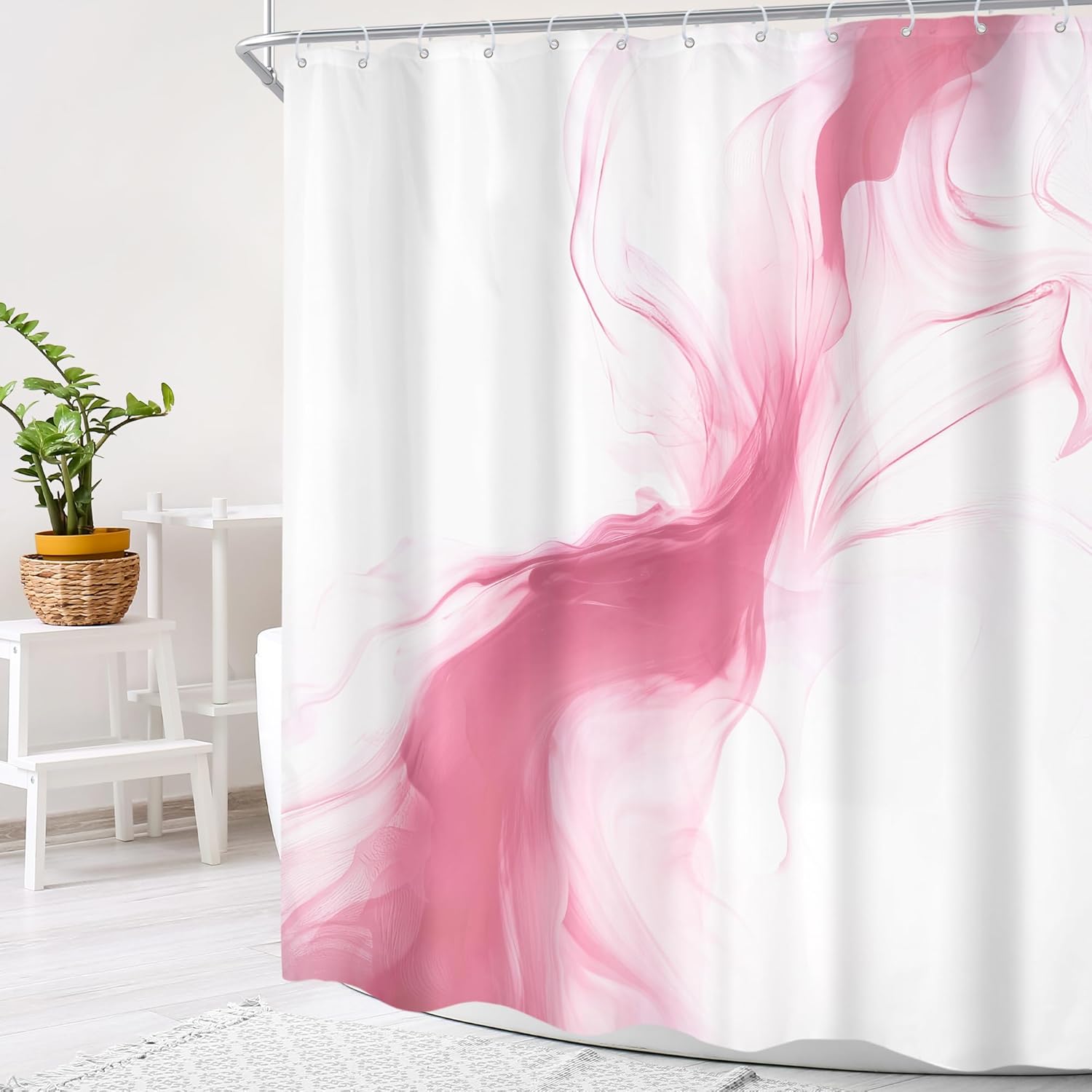 Cinbloo Pink Shower Curtain 60Wx72H Abstract Marble Ombre Modern Ink Texture Cute Elegant Luxury Bathroom Curtain Set Smoke Shapes Minimalist Simple Girls Girly Women Bath Bathroom Accessories Decor