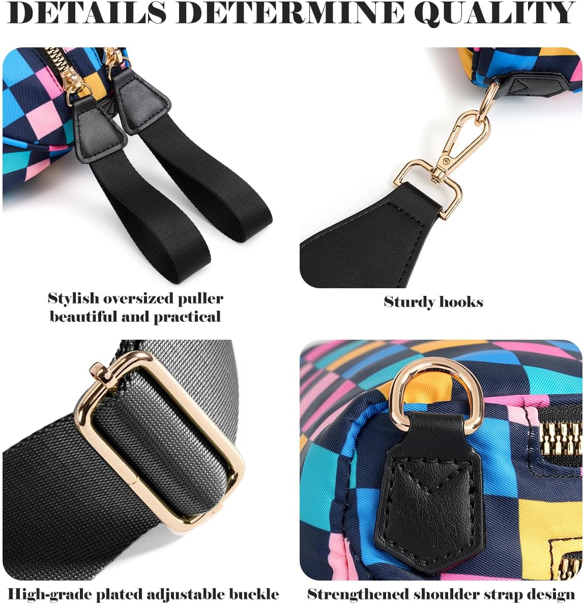 Black and White Checkered Crossbody Bag Bum Bag for Women,Spacious Checkered Purse Fanny Packs Belt Bag - Image 6