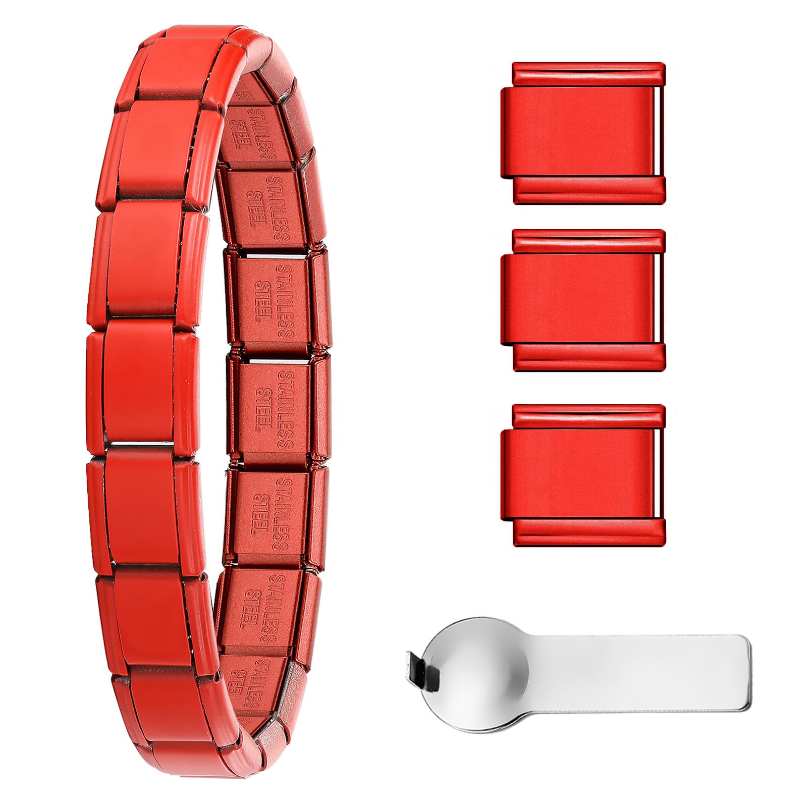 9mm Italian Charm Bracelet Starter Set, Stainless Steel Classic Link Bracelet for Women Men, Adjustable 6.75-8 inch, 18+3 Links with Connector Tool – Multiple Colors