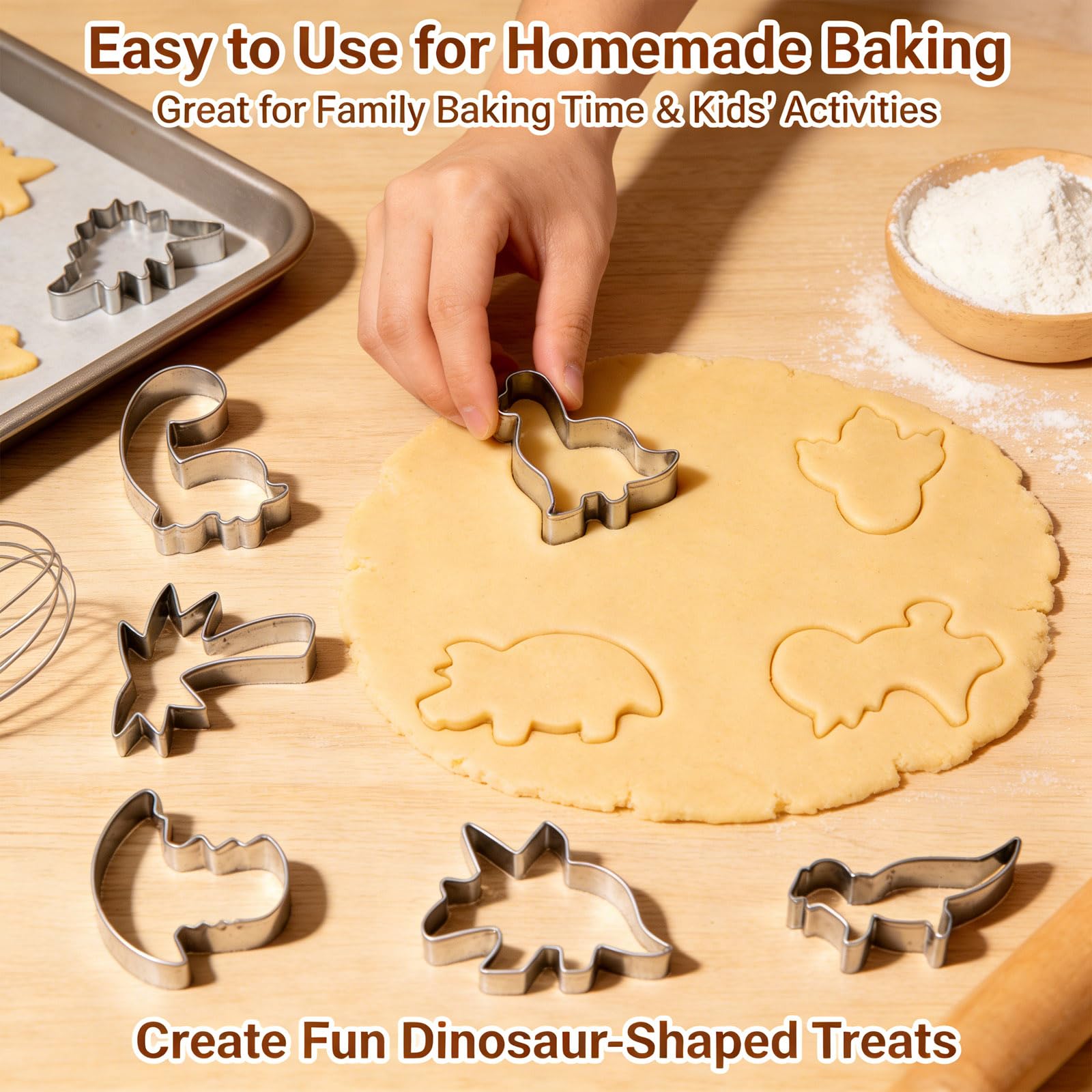 Consnew 12 Pezzi Formine per Biscotti di Dinosauro, Stampi da Forno in Acciaio Inox, Bambini Stampi Biscotti per Impasto, Fondente, Torte, Frutta e Verdura, Accessori per Feste a Tema Dinosauro - 2