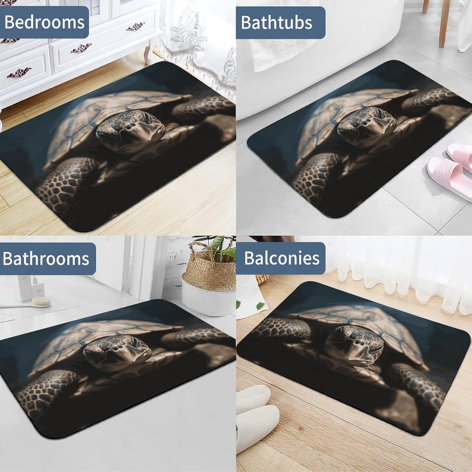 Bath Mat Non Slip Rubber Backing Bath Rugs Animal Tortoise Bathroom Rug Super Absorbent Shower Mat Quick Dry Diatom Mud Soft Floor Mat for Bathroom 23.6x15.7 in, 40x60cm, White