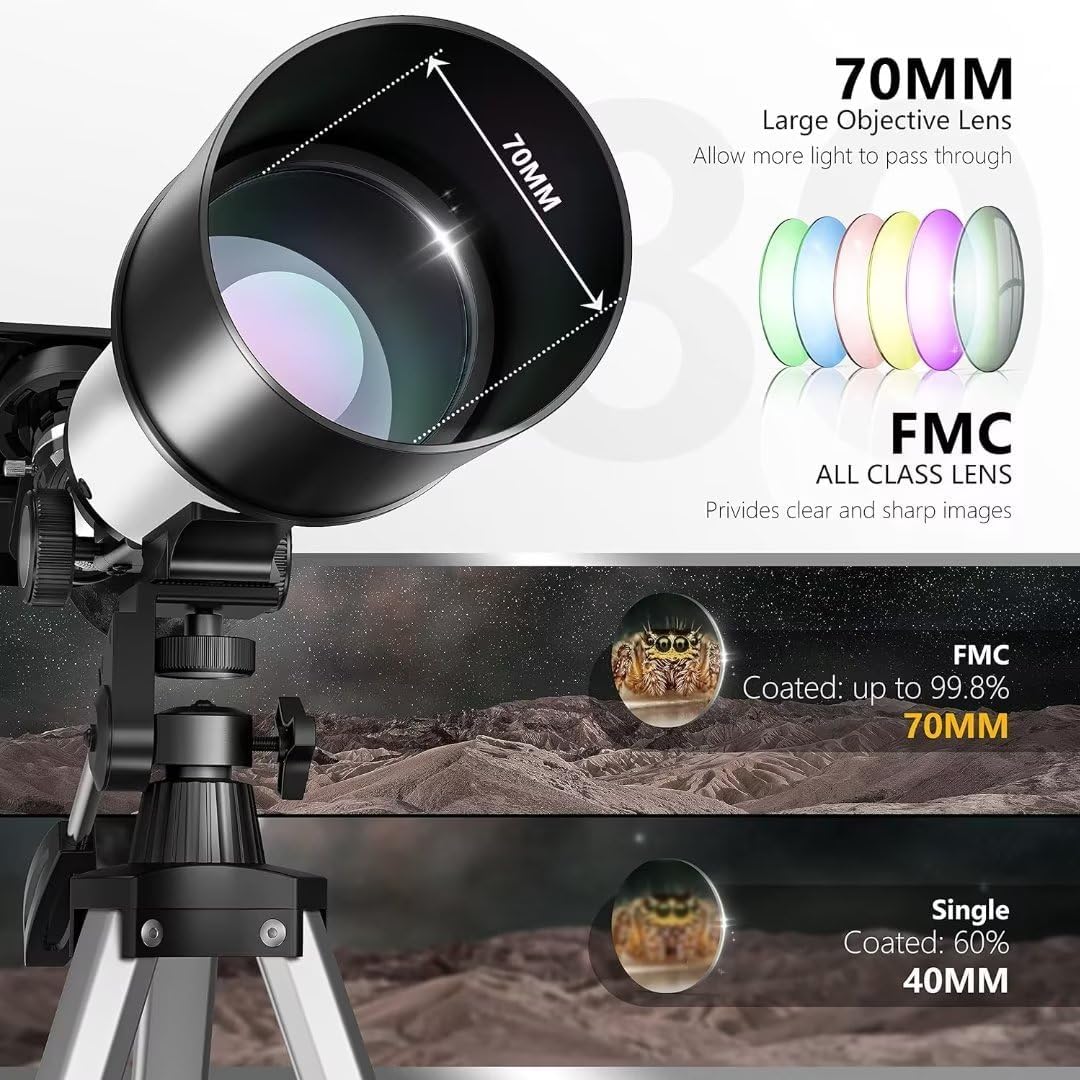 Astronomical Telescope, 70mm Aperture 400mm AZ Mount Refracting Telescope Beginners with AZ Mount Tripod Phone Adapter & Carrying Bag