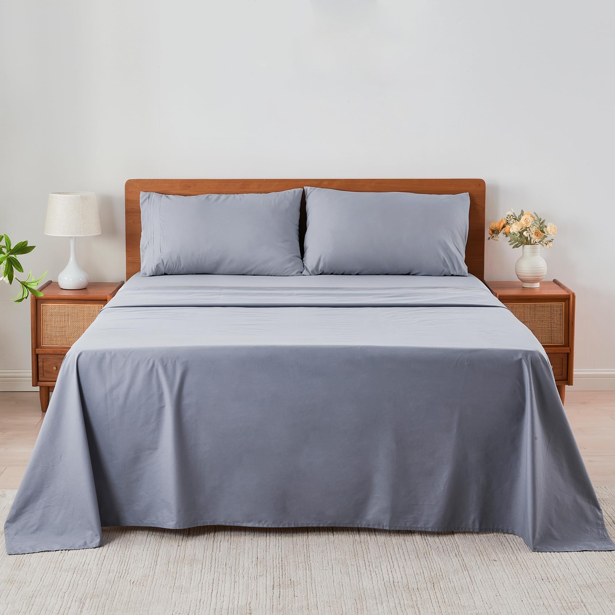 Sylvanora 100% Egyptian Cotton Flat Sheet Double Size, 225x275cm,Light Grey