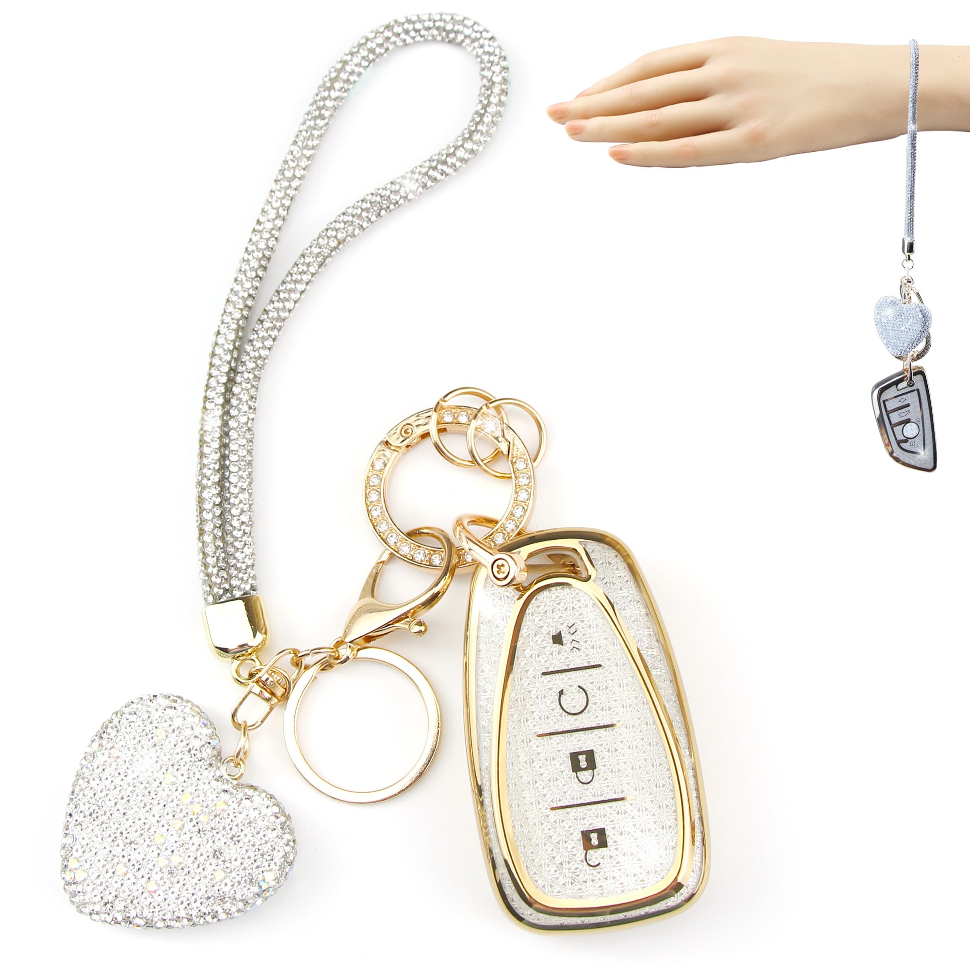 YIKECASE Key Fob Cover for Chevy with Diamond Keychain Car Key Holder Compatible with Chevrolet Equinox Malibu Cruze Traverse Camaro Trax Blazer Volt