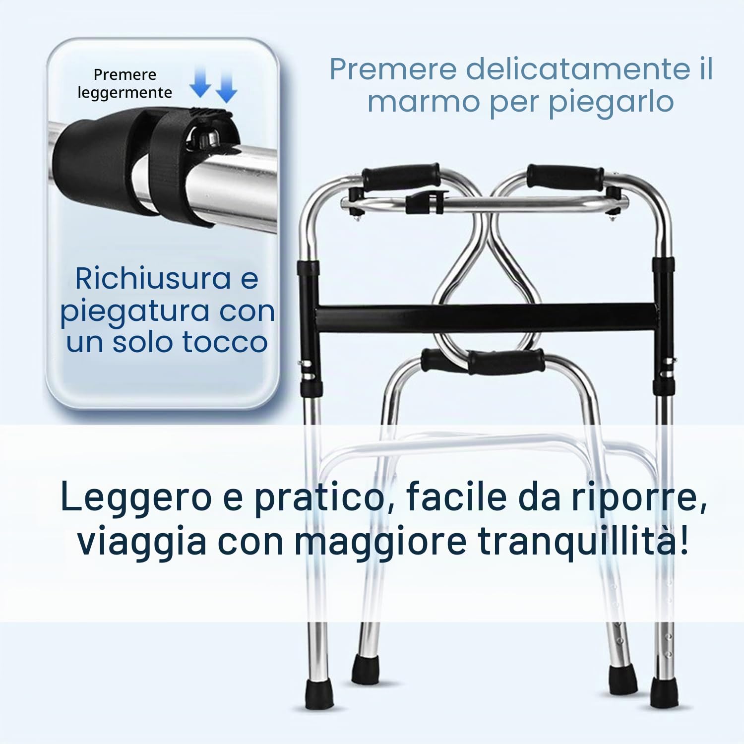 Deambulatore Pieghevole,Deambulatore Per Anziani,Senza Ruote,Girello Per Anziani,Impugnatura Ergonomica Con Rivestimento Antiscivolo,Leggera,Con Portata Fino a 180 Kg,Pieghevole