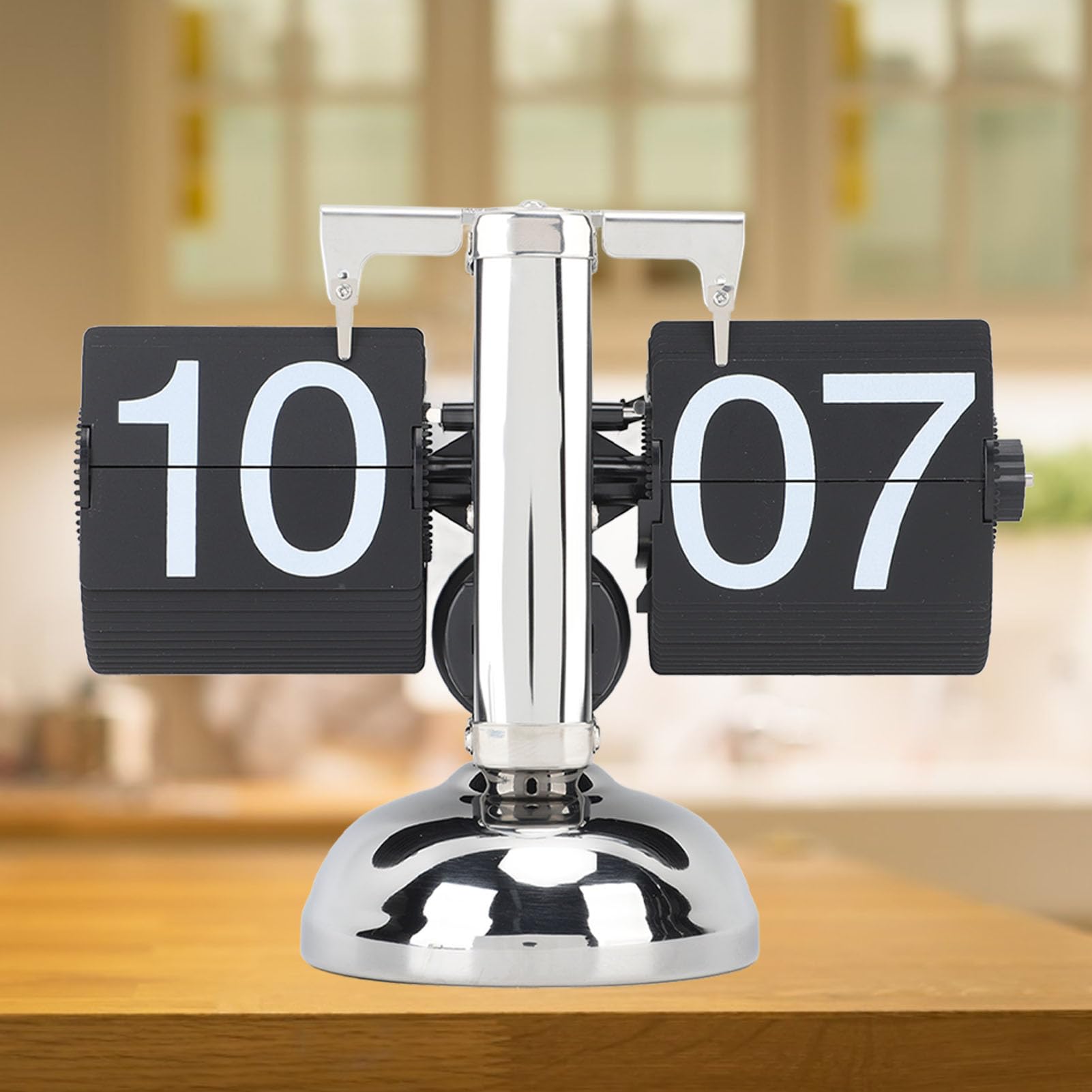 Tissting Reloj de Mesa con Volteo Mecánico, Reloj de Sobremesa Retro con Números Grandes a Pilas de Acero Inoxidable 304, para Sala de Estar y Oficina (Página Negra)