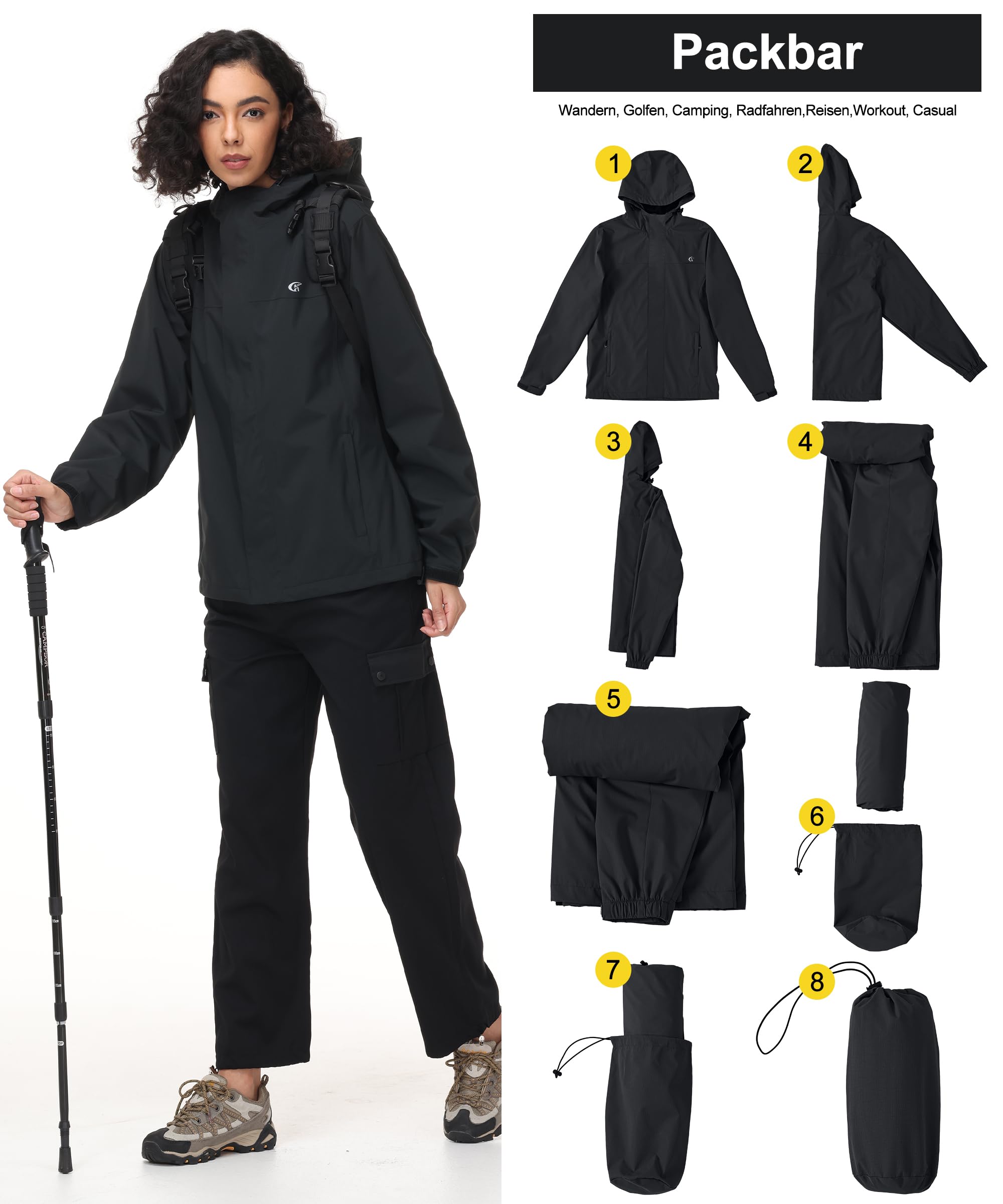 Huayuzh Chaqueta softshell para mujer, impermeable, transpirable, chaqueta de entretiempo, chaqueta cortavientos, chaqueta de lluvia, chaqueta de senderismo, senderismo, correr, negro, S