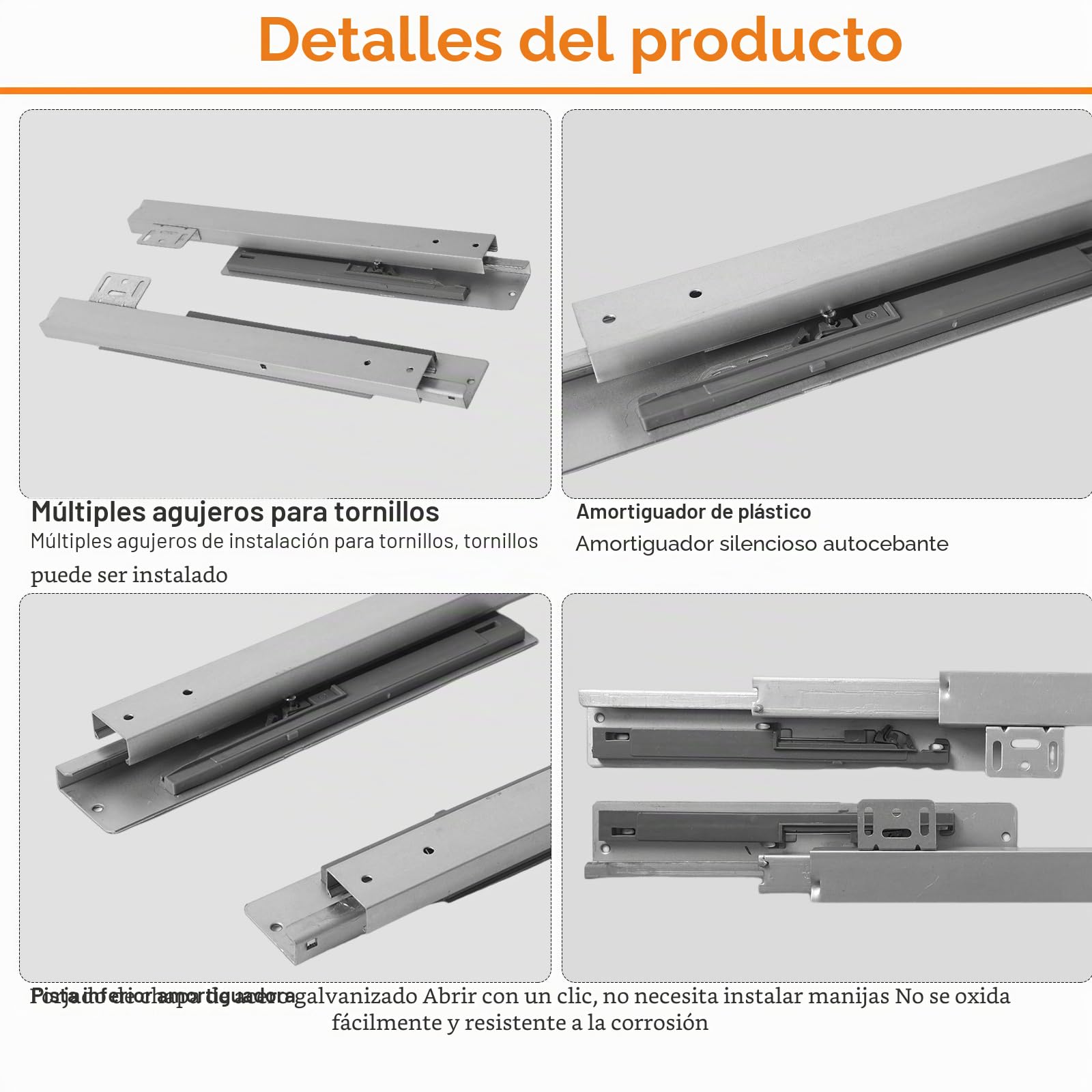 Guías de cajón de montaje inferior, guías de cajón de extracción total con capacidad de carga de 40 kg y amortiguación (55 cm (22 pulgadas))