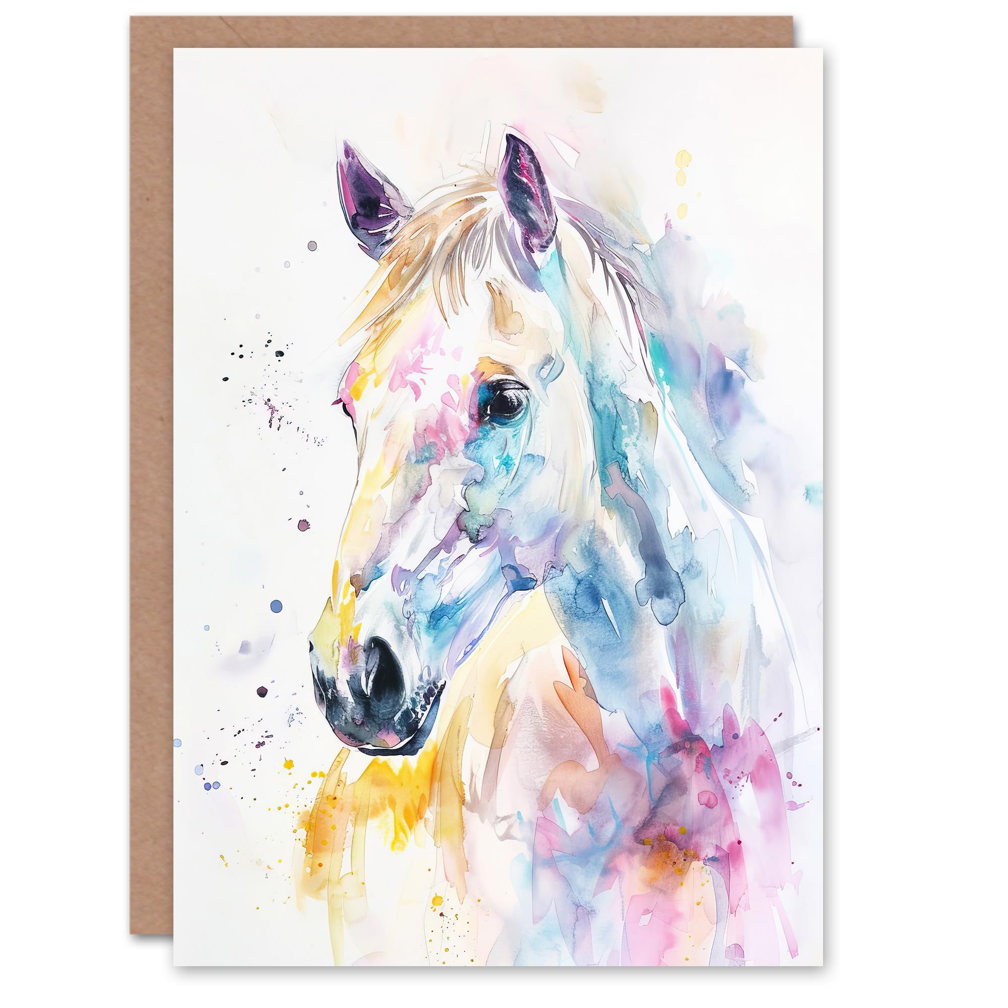 Artery8 Greeting Card Colourful Horse Head Portrait Modern Watercolour Blank For All Him Or Her Art Birthday Card