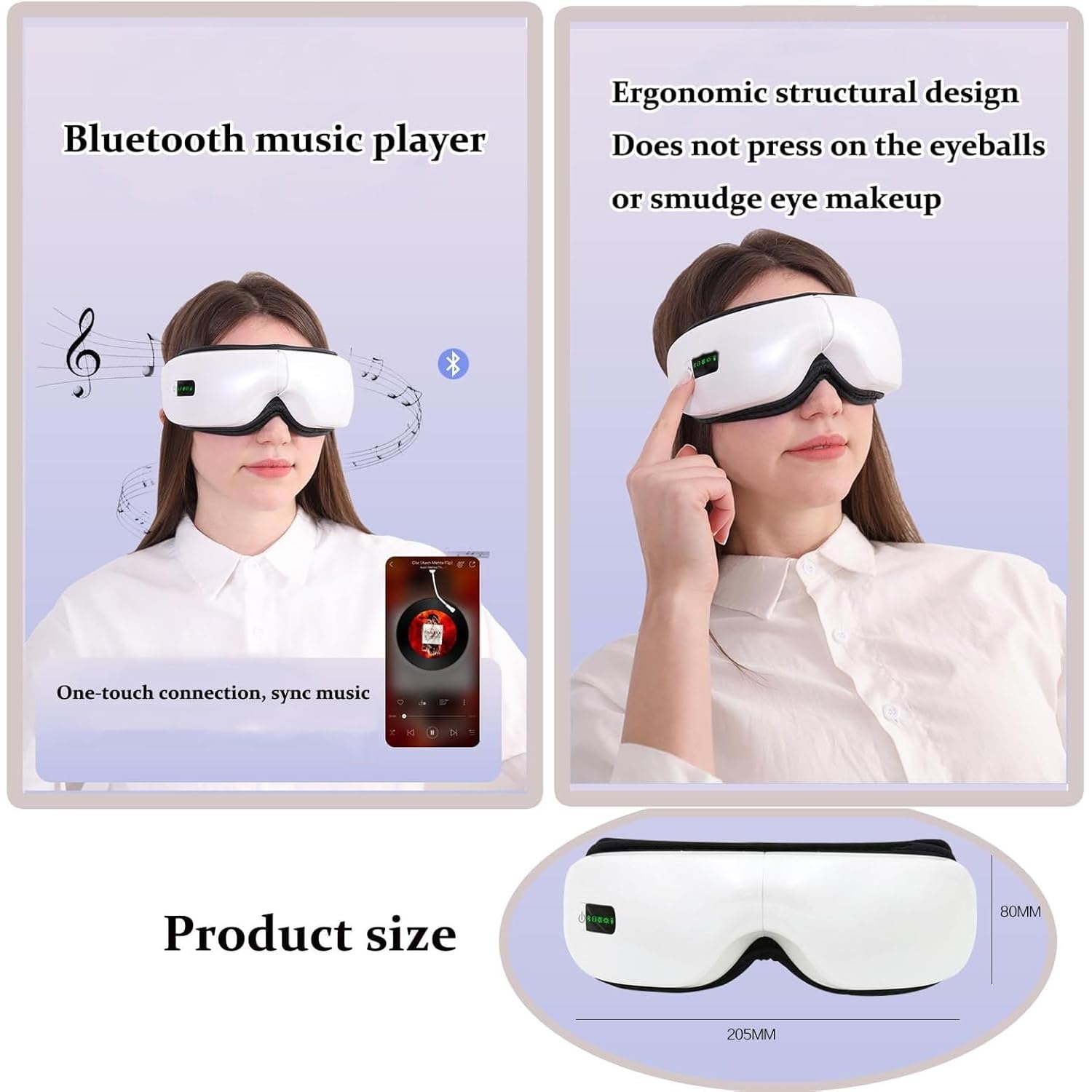 Masajeador De Ojos con Compresa Caliente a Presión De Aire con Música Inteligente Bluetooth, Compresa Caliente Envolvente a 42°C 5 Modos para Aliviar La Fatiga De Los Ojos, Reducir Las Ojeras