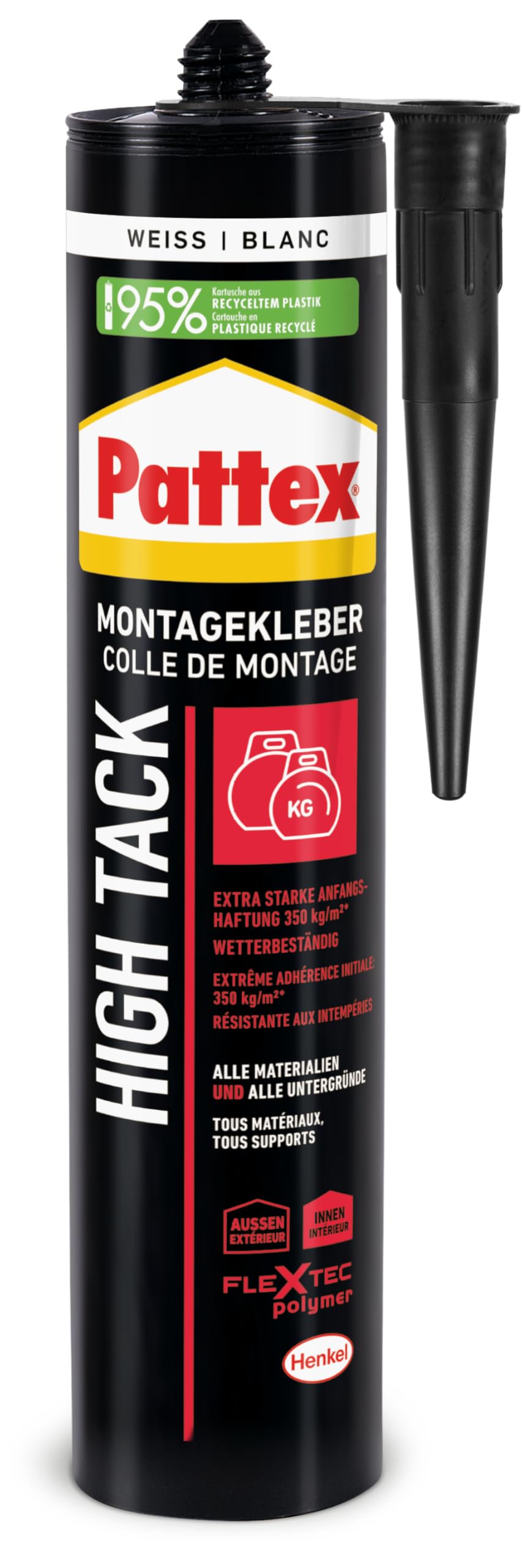 Pattex Montage High Tack, Montagekleber mit sehr starker Anfangshaftung, lösemittelfreier Baukleber für fast alle Materialien*, Klebstoff für innen und außen**, 1x511g Kartusche