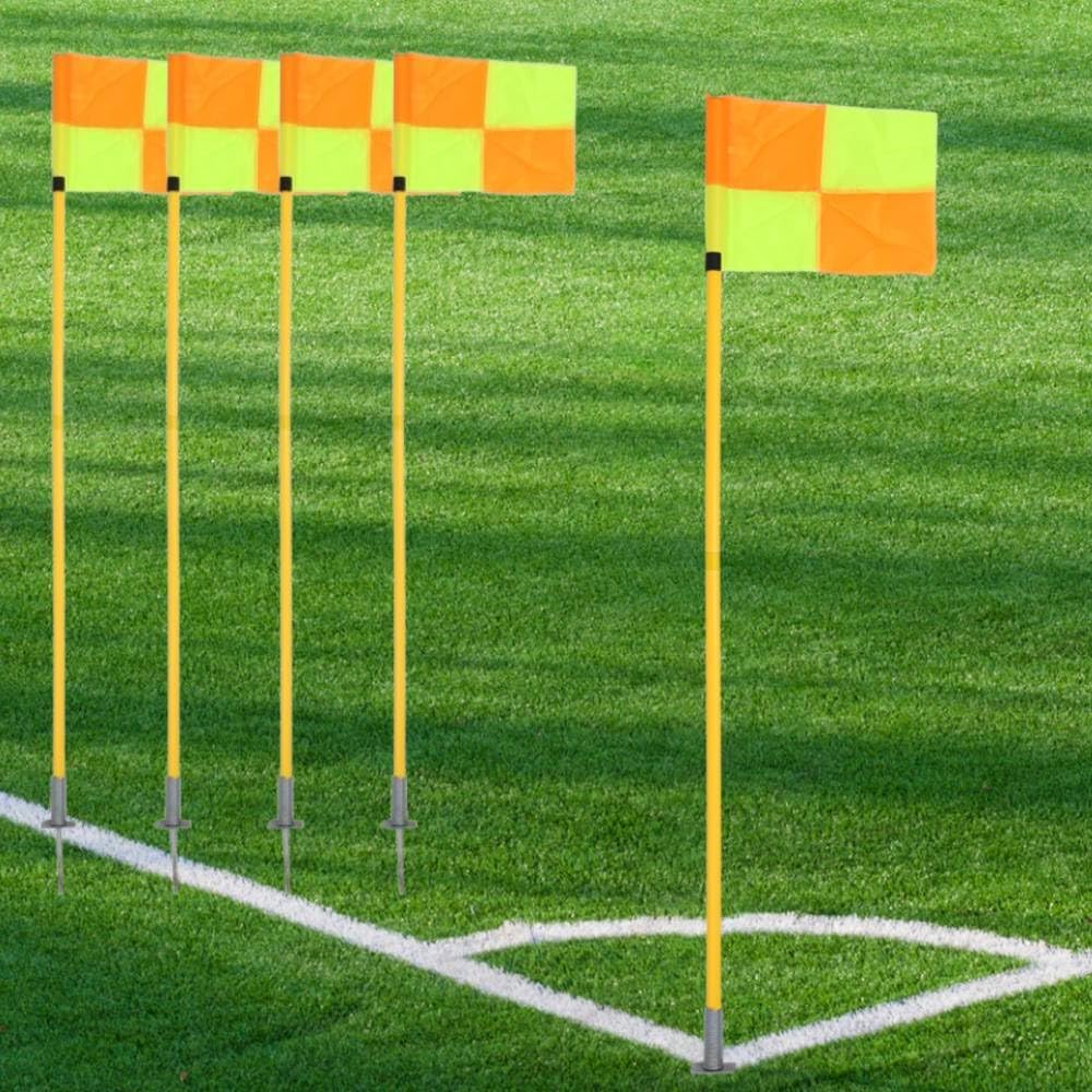 Bonarca Corner Flags, Set of 4, Flags, Soccer Poles, For Grass and Ground, Metal Fittings, Stakes, Pegs, Place on the Ground, Just Stab Flagpost, Corner Kick, Futsal, Rugby, Corner Kick, Line,
