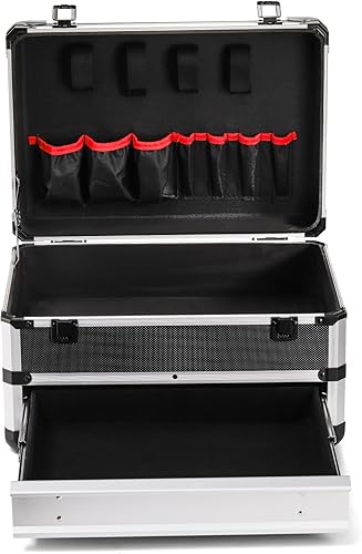 Miniatura 5 de Caja de herramientas, caja de almacenamiento de herramientas portátil con cerradura de metal, caja organizadora de herramientas de artesanía dura de