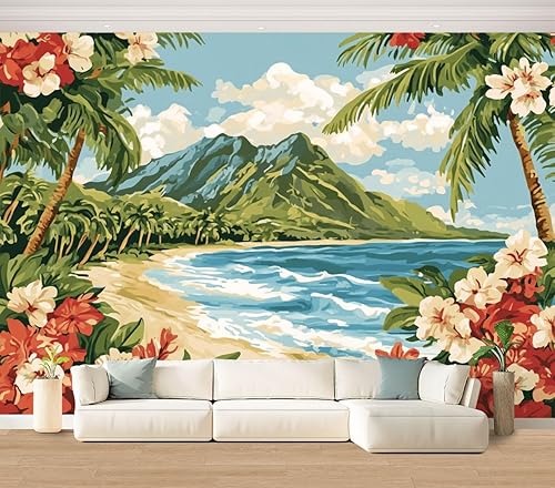 Miniatura 26 de Hawaii - Mural de pared retro exótico exótico tropical con olas de playa, paisaje, vintage, despegar y pegar, autoadhesivo, extraíble, adhesivo de