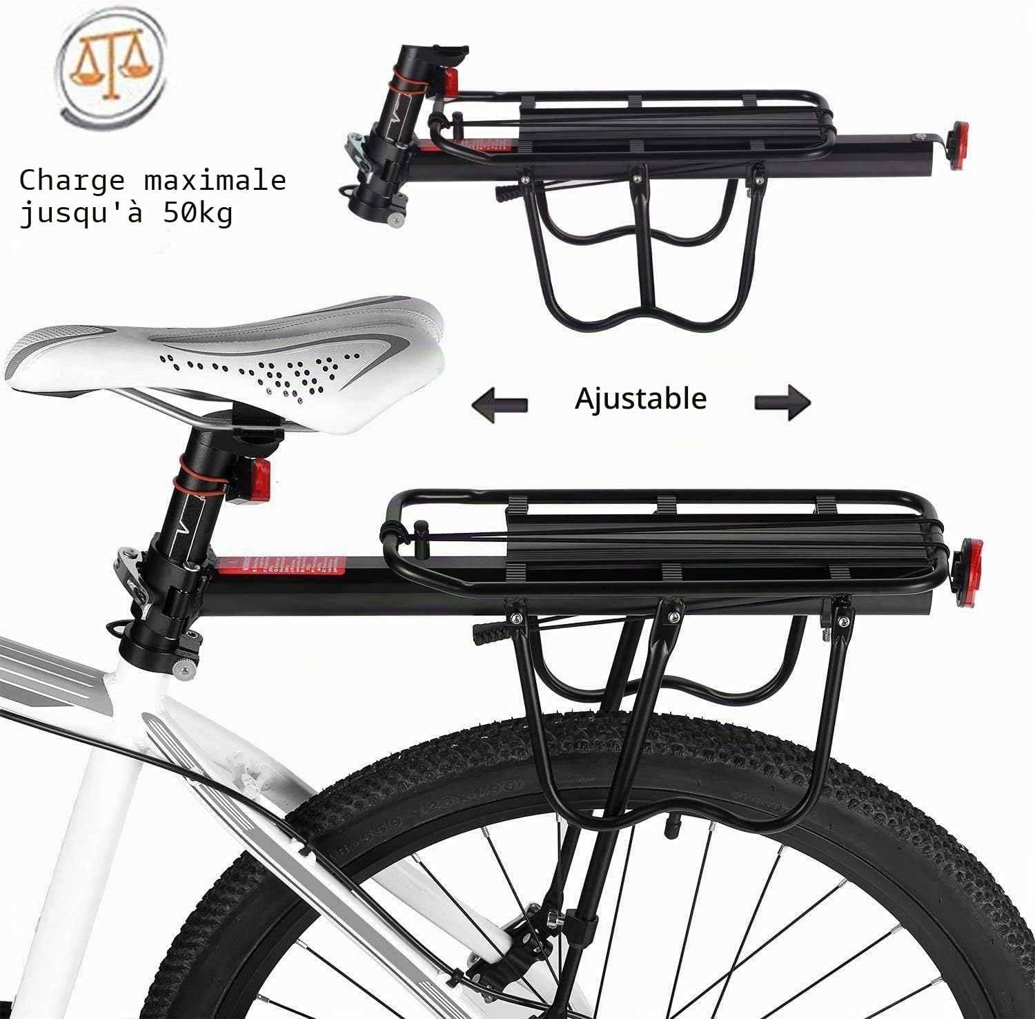 Vélo Porte Bagage, Baiker Universel Transporteur Vélo arrière Footstock Rack Aluminium Réglable Panier VTT Support Tige de Selle Vélo Accessoires avec Réflecteur Réflecteur