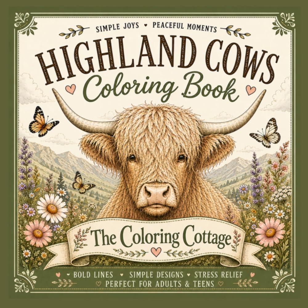 Cozy Highland Cow Coloring with Simple Rustic Designs for Relaxation: Relaxing Designs to Color and Enjoy (The Coloring Cottage Collection)
