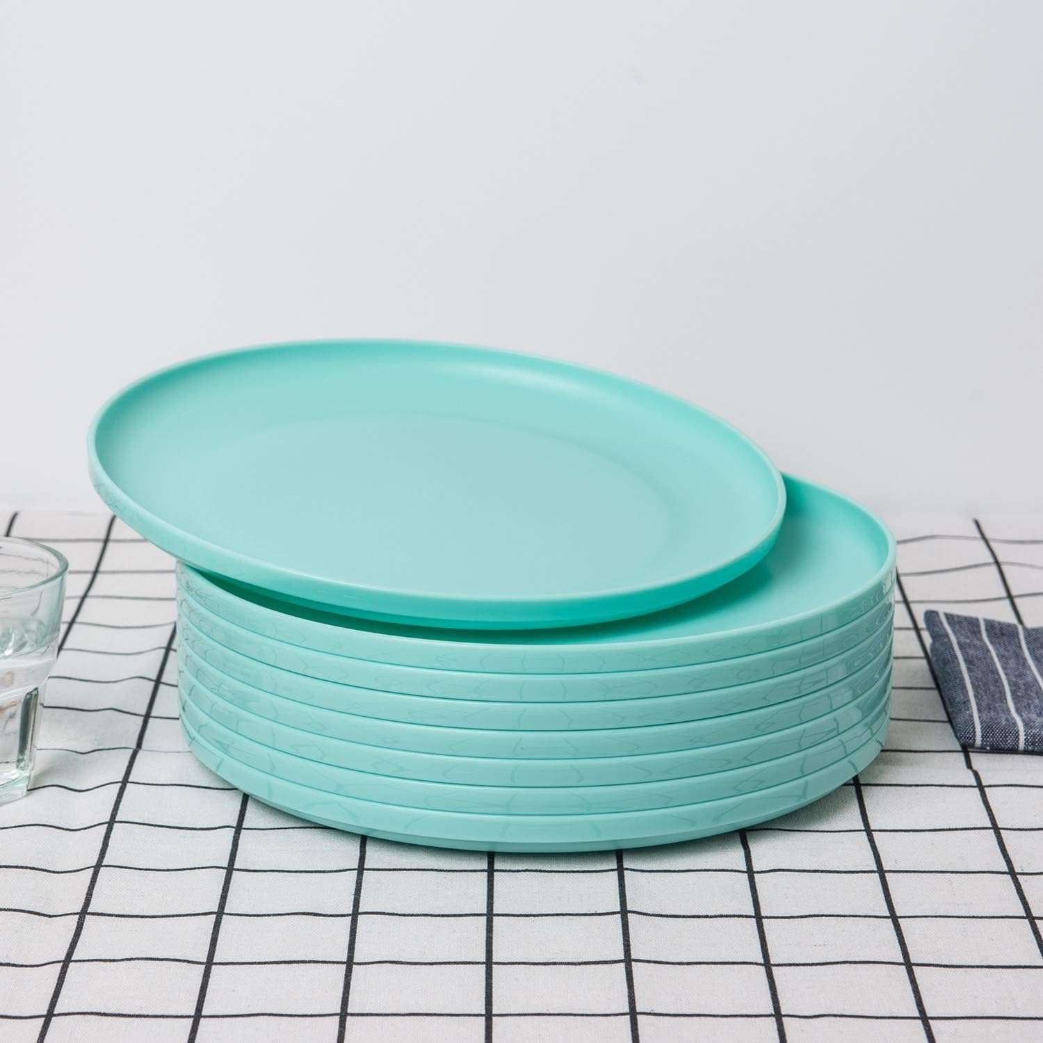 Unbreakable and Reusable 9.75-inch Plastic Dinner Plates, Set of 8 Teal, Microwave/Dishwasher Safe, BPA Free