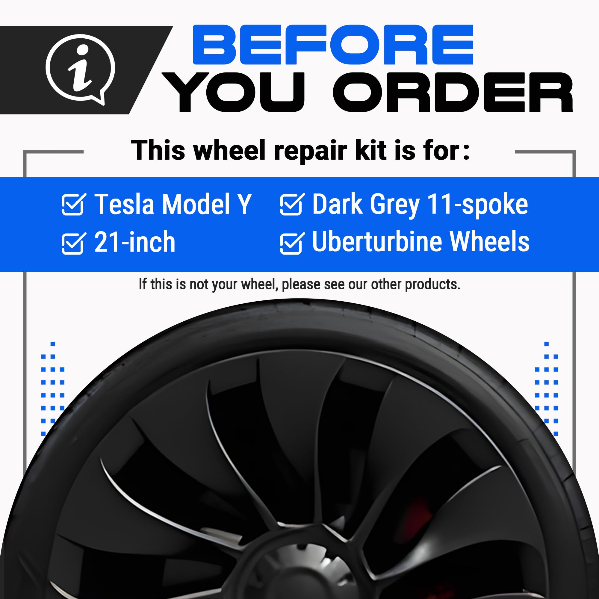 Premium Tesla Wheel Curb Rash Repair Kit for Model Y 21-inch Charcoal Grey Uberturbine Performance Rims - DIY Kit with Color-matched Touch Up Paint - Made in USA