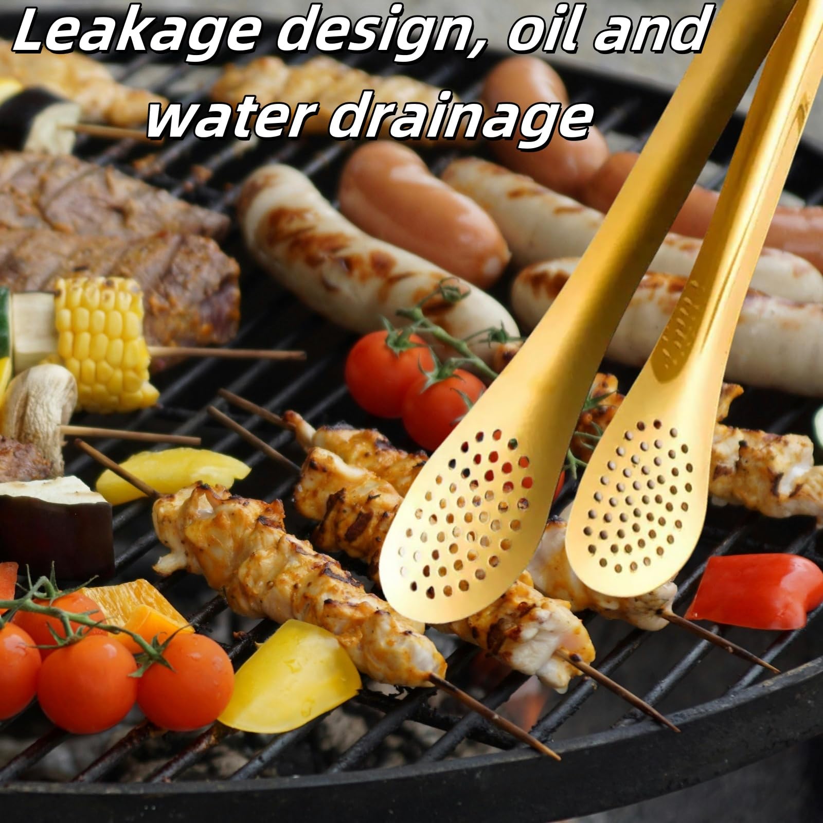 Gold Buffet Tongs - 4 Piece Set with Drip Holes -5