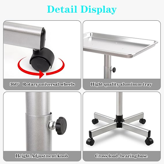 Salon Tray on Wheels, Salon Color Tray with Adjustable Height