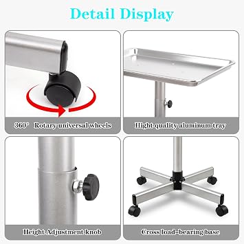 Salon Tray on Wheels, Salon Color Tray with Adjustable Height