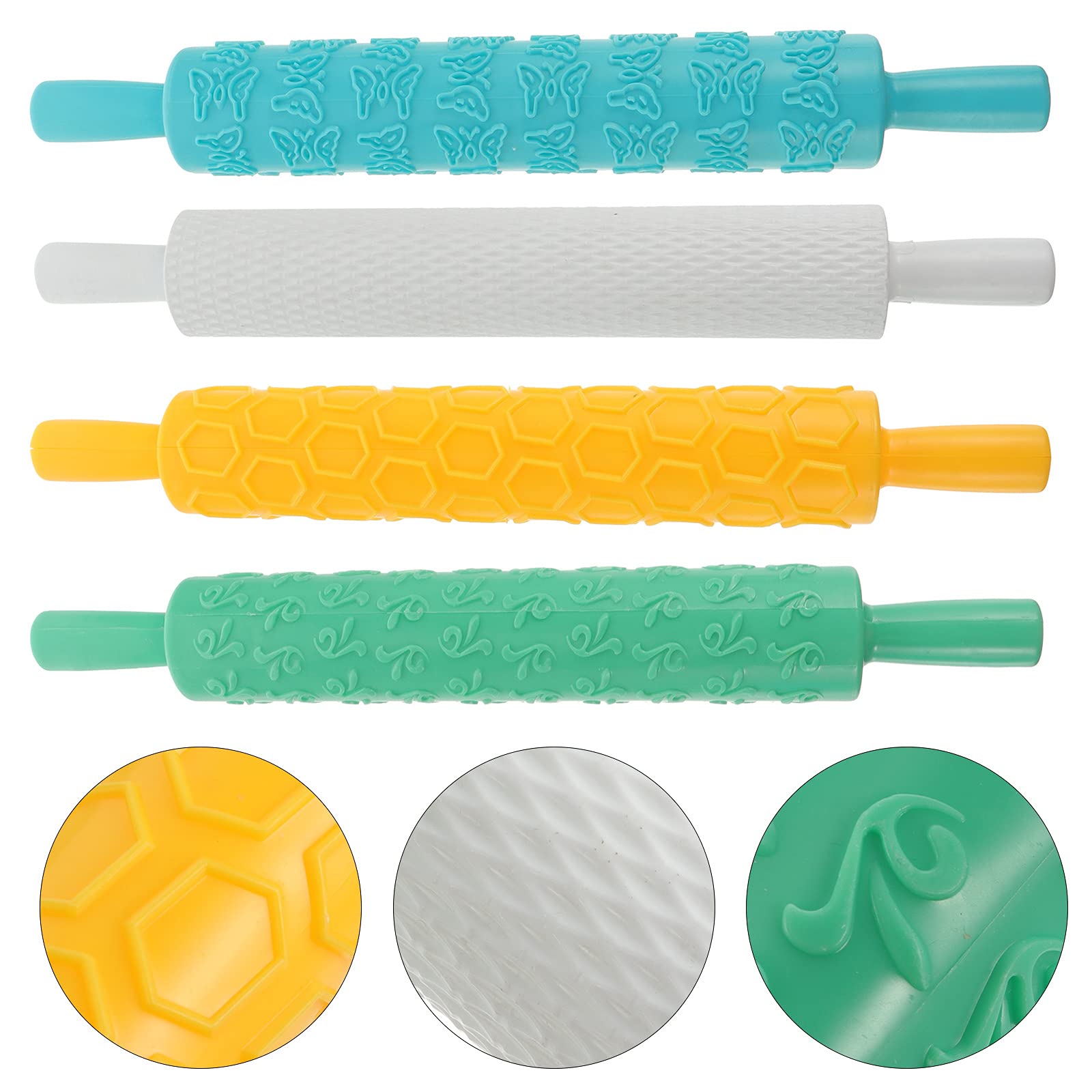 TOYANDONA Rodillo de Plástico Relieve para Repostería y Galletas, Ligero y Creativo, Pack de 4 Piezas para Amasar Masa Textura Uniforme Color Aleatorio