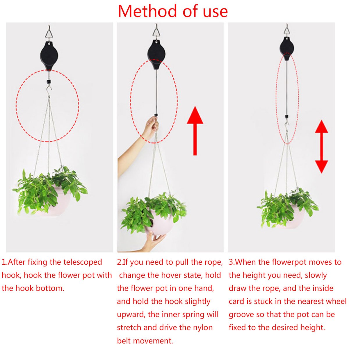 3-pack plant katrol haken, intrekbare plant haak katrollen