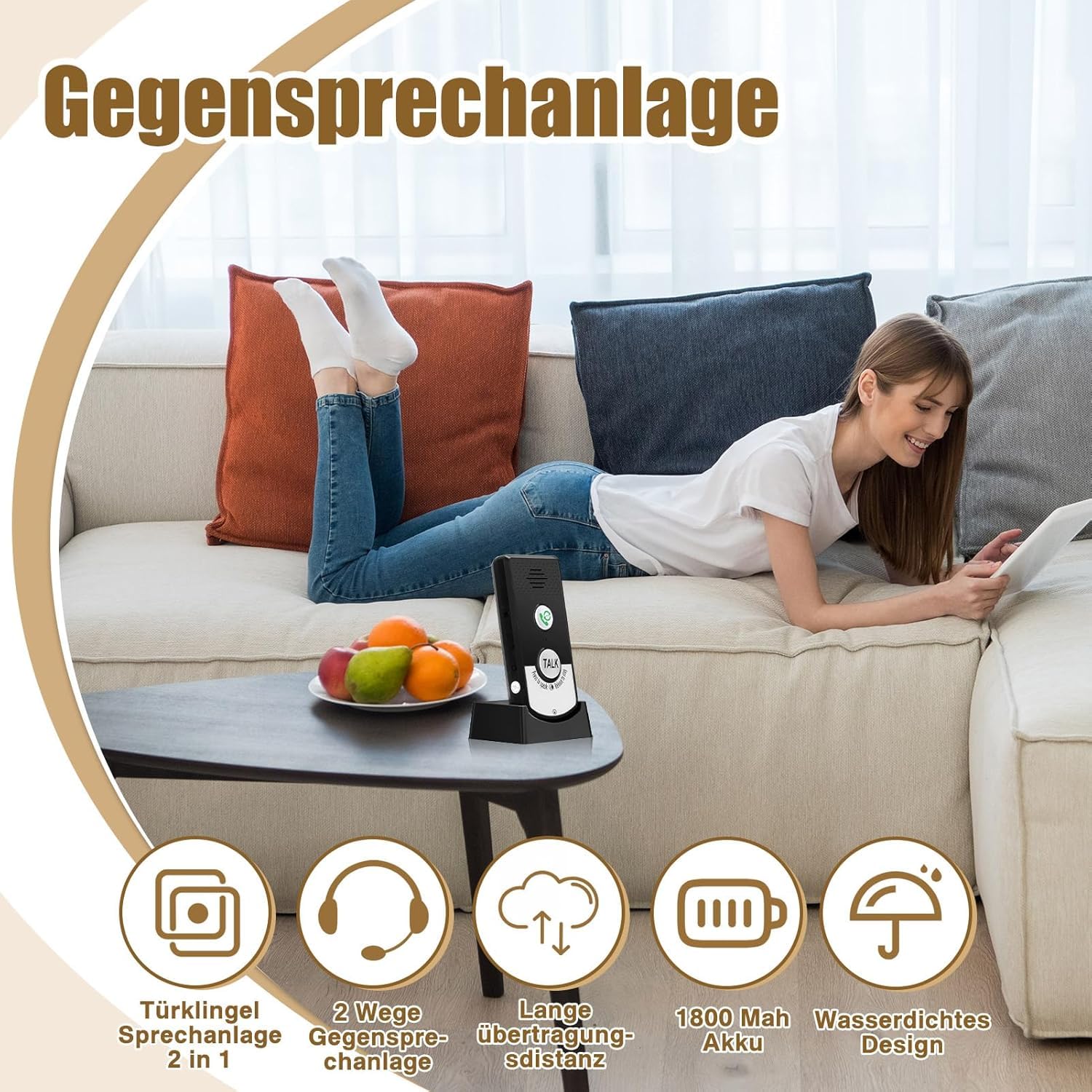 Telituny 2-Pack Wireless Intercom System, 1000m Open Area/50m Through Walls, 1800mAh Rechargeable - Image 2