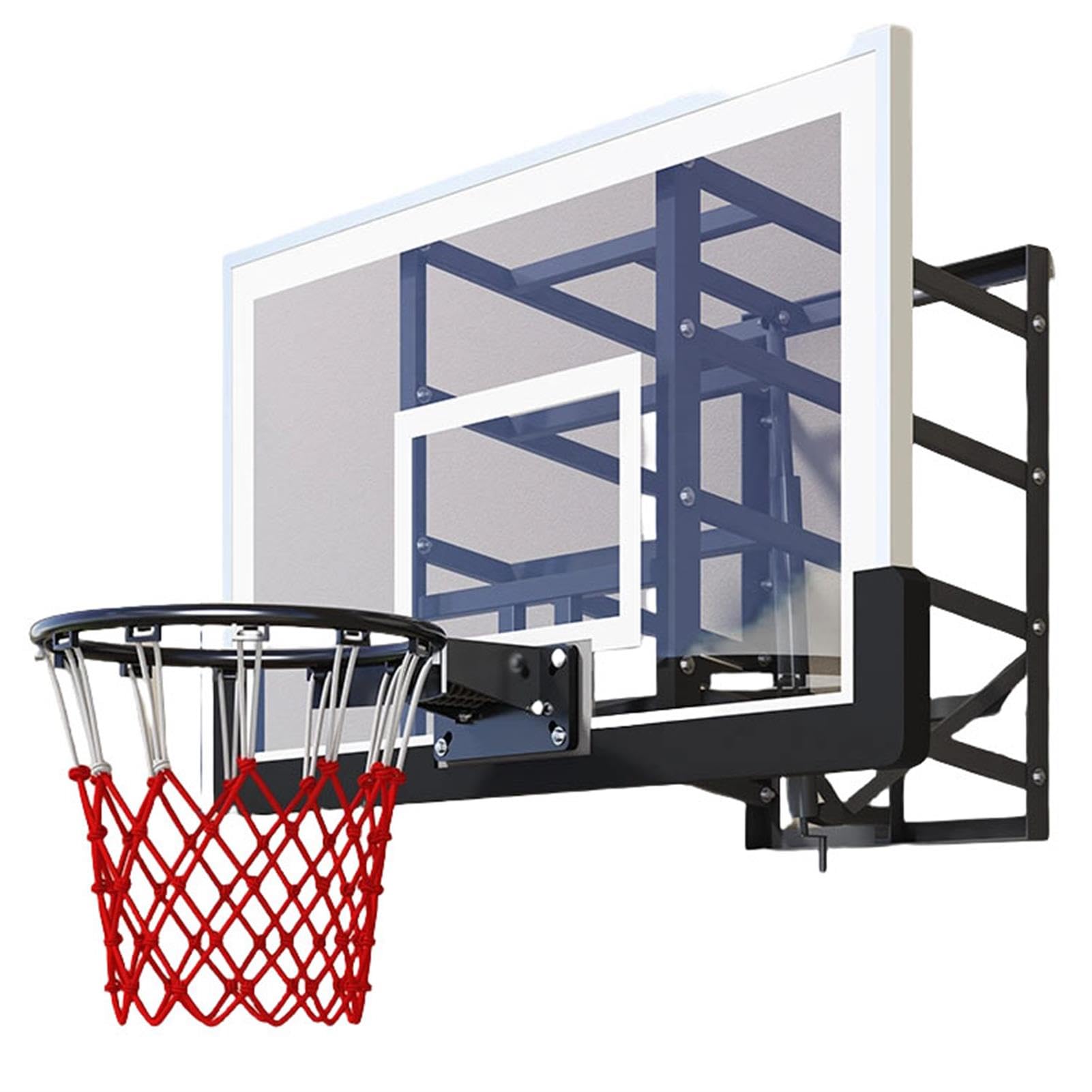 Aro de baloncesto para exteriores de altura ajustable, soporte de pared con tablero de vidrio templado para gimnasios, garajes, escuelas, ideal para adolescentes y adultos