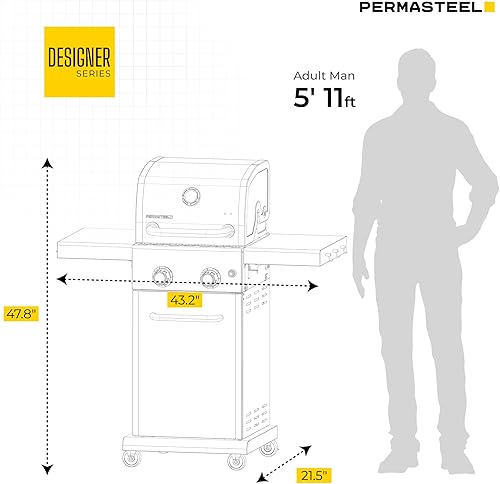 Miniatura 3 de Permasteel Parrilla de gas de 2 quemadores  Rejillas de cocina de hierro fundido, soporte de herramientas para parrilla, lados plegables,