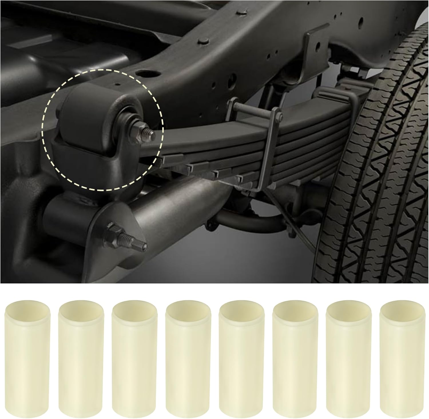 8PCS Trailer Leaf Spring Bushings,Trailer Leaf Spring Kit with 9/16ʺ ID x 1-3/4ʺ Nylon Leaf Spring Bushings Replacement,Trailer Suspension Parts for Trailer Springs Equalizer